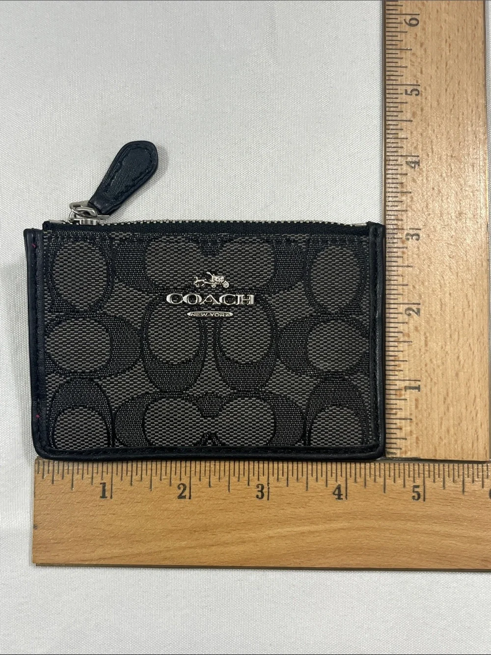 Coach Mini Skinny ID Case Zip Wallet + Keyring Jacquard & Leather